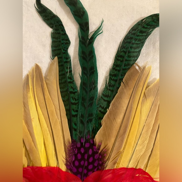 COPY - NWT Feather Mask Mardi Gras Masquerade, COSTUME Party Mask YELLOW & RED - Picture 3 of 5